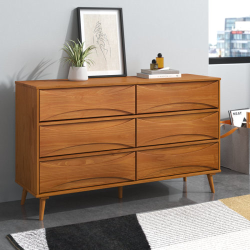 Wade Logan® Amoakuh 6 Drawer Solid Wood Double Dresser & Reviews | Wayfair