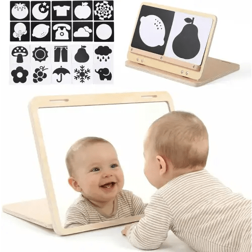 Tummy Time Mirror Toys, Baby Mirror Tummy Time Play Set for 0-6 Months