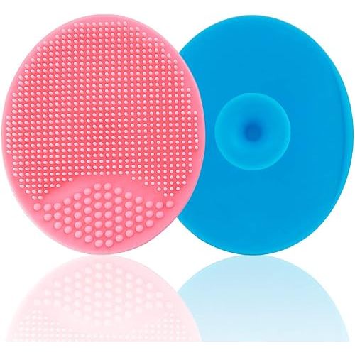 Baby Bath Brush, Baby Cradle Cap Brush, Silicone Massage Brush, Silicone Scrubbers Exfoliator Brush, Baby Skin Scrubbers for Dry Skin and Cradle Cap (Large-Blue & Pink)