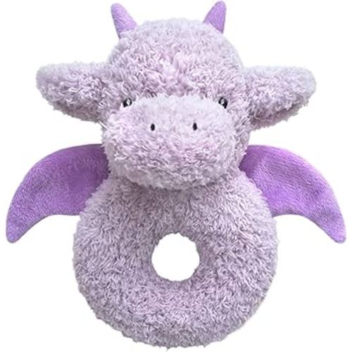 Baby Dragon Soft Rattle Toy, Plush Dinosaur Infant Shaker Rattle Easy-Grasp Stuffed Animal Toy, Gifts for Newborns Babies Toddlers Boys Girls, Purple, 6 Inches
