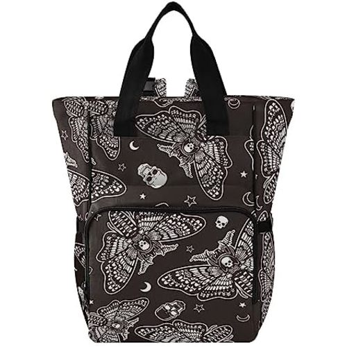 MNSRUU Diaper Bag Moth Skull Moon Esoteric Diaper Bag Backpack Multifunction Travel Diaper Bag Tote Large Capacity Diaper Changing Backpacks for Moms Dads