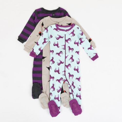 Leveret Girls Cotton Baby Footed Pajamas – 3 Pack – Magical & Nature Sleepers