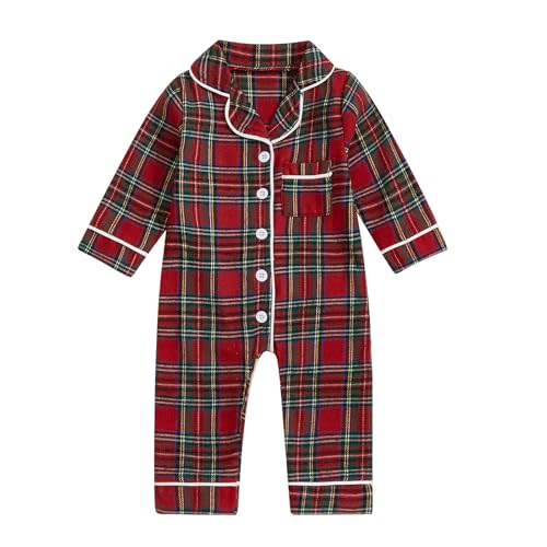 Baby Girl Boy Pajamas Romper Button-Up One-Piece Pajamas Onesie Footie Red Christmas Pjs Newborn Hospital Clothes