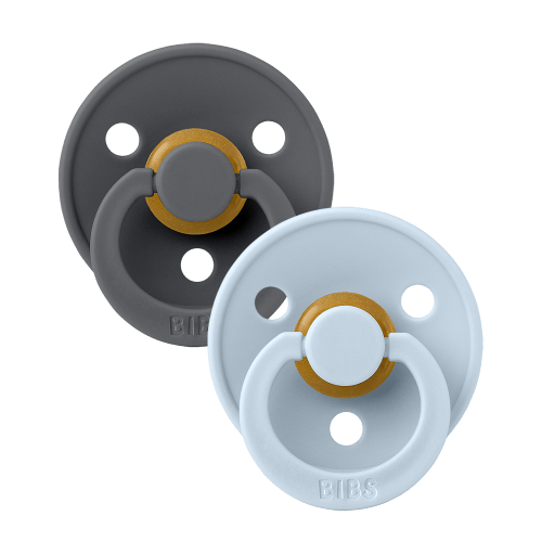 BIBS Colour 2 Pack Pacifiers - Iron and Baby Blue – Bibsworld store US- Anatomical