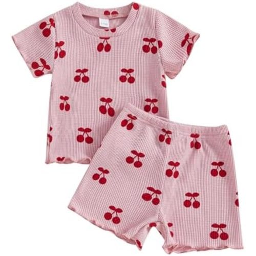 Baby Girl Summer Clothes 12 18 24 Month 3T 4T Girl Clothes Ruffle Shirt Tops Shorts Cute Cherry Baby Toddler Outfit