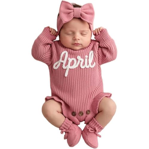 Personalized Embroidered Baby Romper Set, Custom Coming Home Outfit with Matching Hat & Booties Baby Shower Gifts