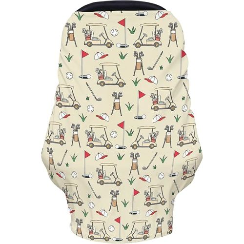 Golf Days Baby Car Seats Covers Golfing Cart Balls Canopy Cover Golf Sports Lover Multi-Use Cover Carseats Canopy Breathable Breastfeeding Covers for Babies Boys Girls Shower Gifts