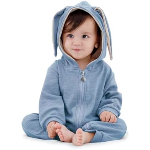 Zando Newborn Baby Boy Girl Romper Bunny Baby Romper with Zippe Long Ears Rabbit Baby Hoodie Long Sleeve Infant Jumpsuit