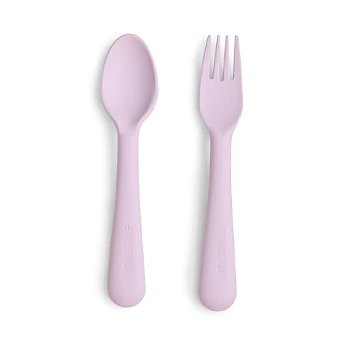 mushie Flatware Fork and Spoon Set For Kids | Made in Denmark (Soft Lilac)