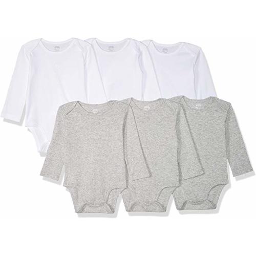 Amazon Essentials Infant Long-Sleeve Bodysuits - unisex-baby - 3 Months - White/Gray Heather