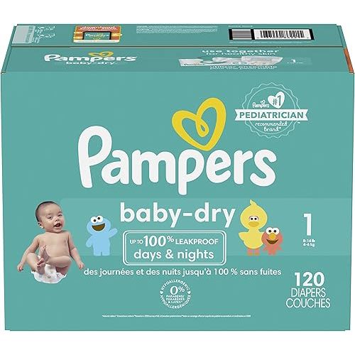 Pampers Baby Dry Diapers - Size 1, 120 Count, Absorbent Disposable Diapers