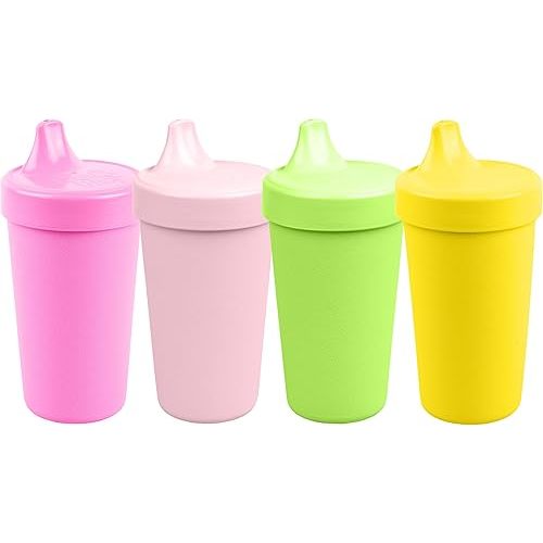 Re-Play Spill-Proof Sippy Cups for Toddlers - Kids Reusable 10 Oz Set of 4, Dishwasher & Microwave Safe, Made in USA, Preschool