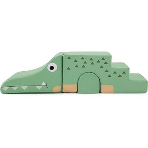Costzon Climbing Toys for Toddlers, 3 Pieces Crocodile Foam Climbing Blocks w/Removable Velvet Covers for Baby Sliding, Crawling & Playing, Convertible Kids Play Couch Indoor for Playroom (Green)