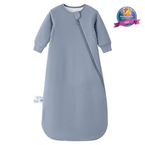 Warm Long Sleeve Sleep Sack 2.5 TOG - Organic Cotton & Camel Wool - Misty Blue