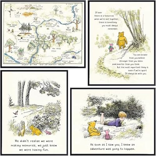 Winnie Pooh Wall Art & Decor - Boys Room Decor - Kids Room Decor - Baby Nursery Decor - Little Girls Bedroom Decor - Toddler Room Decor - Baby Room Decor - Inspiration positive Quotes Wall Decor