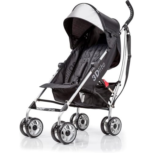 Bright Starts 3Dlite Convenience Stroller, Black - Lightweight Stroller, Large Seat Area, Mesh Siding, 4 Position Recline, Extra Large Storage Basket, Infant Stroller for Travel