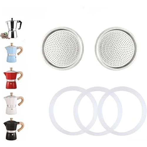 2 Pcs Filter with 3 Pcs Silicone Gasket Seals for 12 Cup 14 Cup Stovetop Espresso Coffee Maker Replacement Parts for DITOSH Aluminium Moka Pot