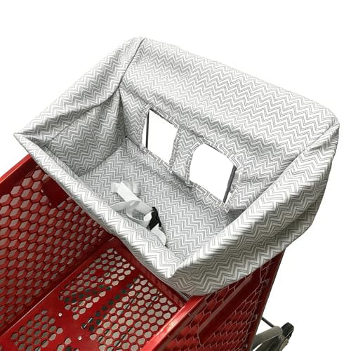 Portable Shopping Cart Cover, High Chair and Grocery Cart Covers for Babies, Kids, Infants & Toddlers, Attached Carry Bag (Gray Chevron)
