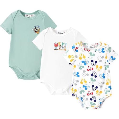 Disney Stitch Princess Marvel 3 Packs Baby Viscose Made from Bamboo Button down Bodysuit for Newborn Infant
