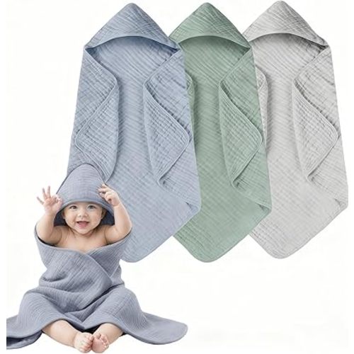 3-Pack Hooded Baby Towels for Newborn 100% Cotton Soft Babies Blanket Toddler and Kids Bath Towel Baby Essentials
