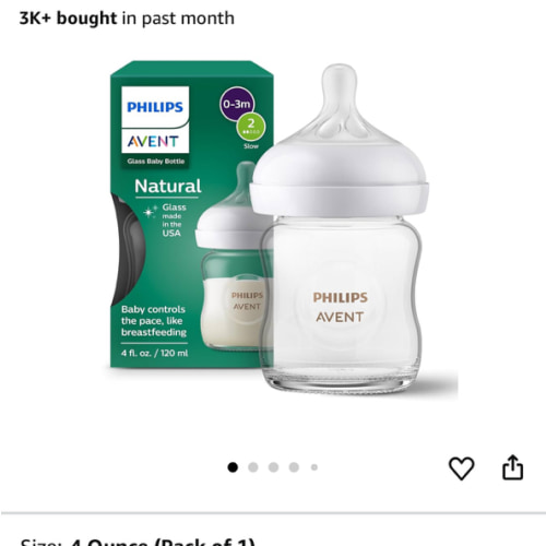 Philips Avent Natural Glass Baby Bottle with Natural Response Nipple (Slow Flow, Flow 2), 4oz, SCY910/01