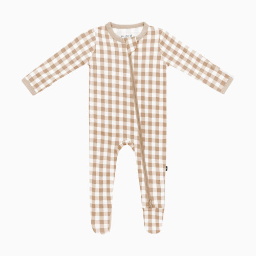 Kyte Baby Printed Zipper Footie - Gingham Bisque, 0-3 M