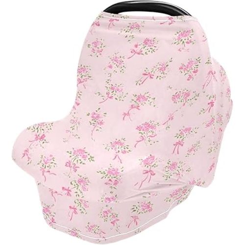 Baby Car Seat Canopy Covers Nursing Cover Stretchy Boys Girls Pink Small Floral Carrier Cover Breastfeeding Cover Breathable