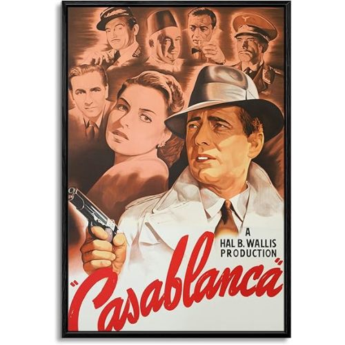 Floating Frame Canvas Print Wall Art - Vintage Movie Poster for Casablanca, 1942-24x36 inches