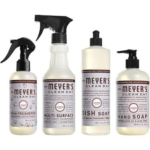 Mrs. MEYER'S Clean Day Lavender Scent Variety, 1 Room Freshener 8 OZ, 1 Liquid Dish Soap 16 OZ, 1 Liquid Hand Soap 12.5 OZ, 1 Multi-surface Cleaner 16 OZ, Lavender, 1 CT