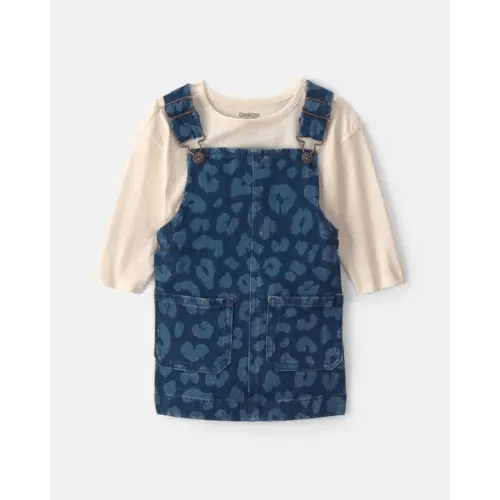 Baby Girl 2-Piece Leopard Denim Long-Sleeve Overall Set - Dark Wash - OshKosh B'gosh | Carter's