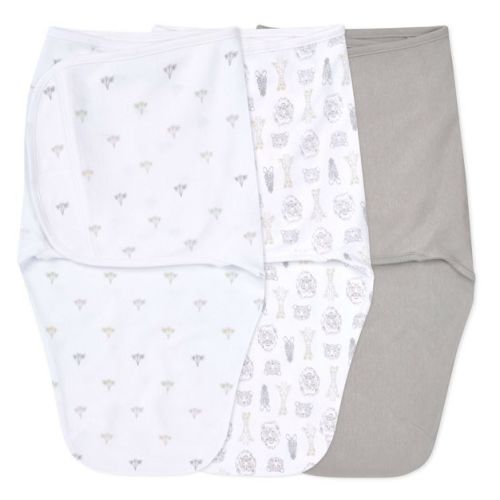 aden + anais essentials Baby 100% Cotton Zipless Easy 3pk Swaddle Wraps - On Safari 0-3m