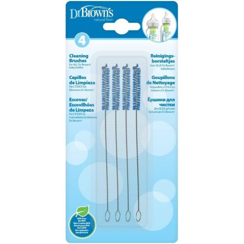 Dr. Brown’s Natural Flow Reusable Baby Bottle Vent System and Reservoir Cleaning Bristle Brush, BPA Free, Blue Brushes, 4-Pack
