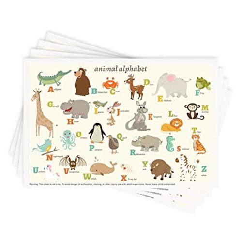 Babebay Disposable Stick-on Placemats 40 Pack for Baby & Kids & Toddler, Sticky Placemats Restaurant Table Mats 12" x 18" (Animal Alphabet)
