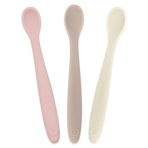 WeeSprout Silicone Baby Spoons - First Stage Infant Feeding Utensils With Soft-Tip, Bendable Kitchenware for Parent & Self-Feeding, Ultra-Durable, Dishwasher Safe, Travel Case, Set of 3
