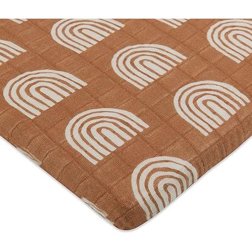 Babyletto Muslin Baby Bassinet Sheets for Girls & Boys - GOTS Certified Breathable Organic Cotton Cover, 360° Fitted, Soft & Cozy Rectangle Bedside Bassinet Sheets - Terracota Rainbow