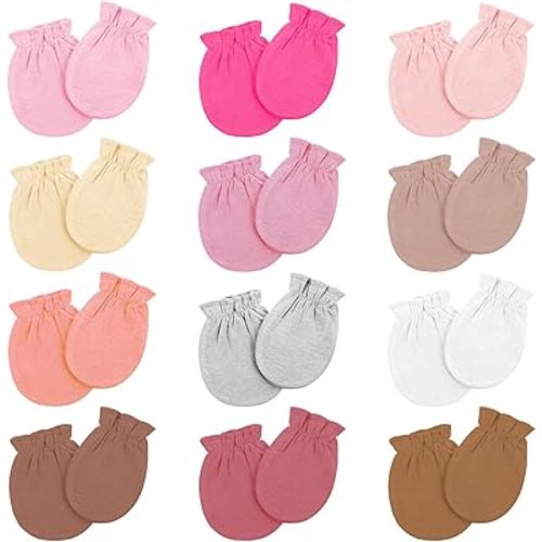 12 Pairs Newborn Baby Mittens 0-6 Months No Scratch Infant Mittens 100% Cotton Elastic Wrist Baby Gloves for Boys Girls