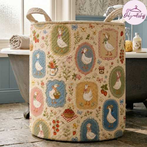 Cottagecore Goose Laundry Hamper, Vintage Duck Quilt Fabric Basket,Toy Storage Bin, Coquette Aesthetic, Farmhouse Country Delivery 10-15days