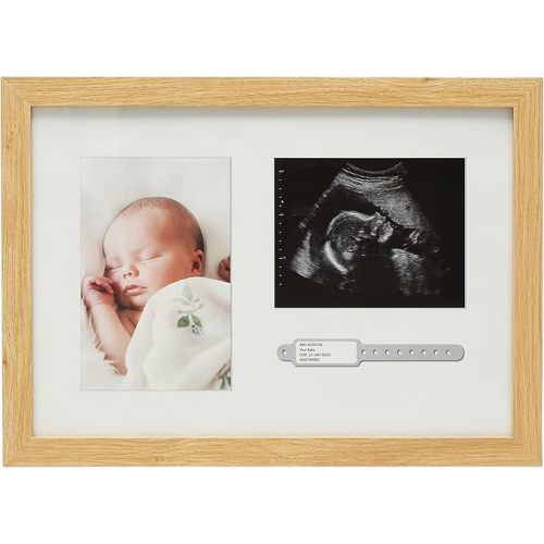 Kate & Milo Hospital ID Bracelet, Photo, and Sonogram Wooden Sentiment Frame, Pregnancy, Baby, and Newborn Keepsake