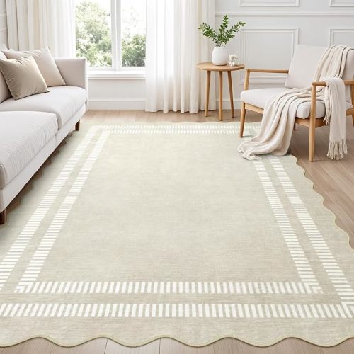 LORWER Area Rugs 5x7 Living Room Washable Modern Rug, Neutral Beige Soft Non Slip Rugs Ultra-Thin Indoor Carpet for Bedroom Dining Room Nursery Home Office