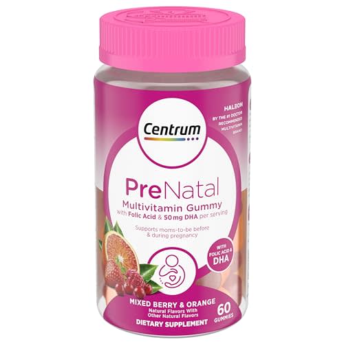 Centrum Prenatal Multivitamin Gummies with DHA and Folic Acid, Mixed Berry and Orange Flavors - 60 Count, 30 Day Supply