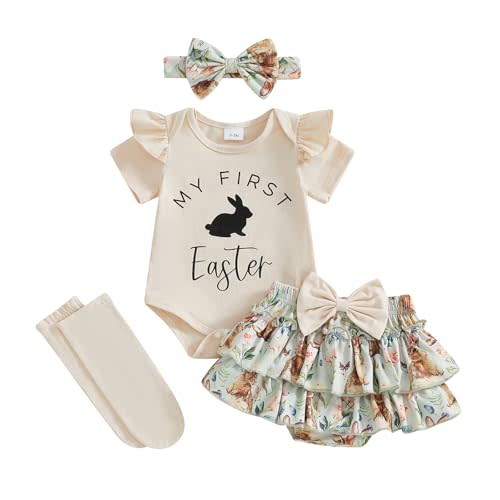Kuriozud My First Thanksgiving Outfit Baby Girl Turkey Romper Bodysuit+Ruffle Tutu Shorts Bloomer 1st Thanksgiving Clothes