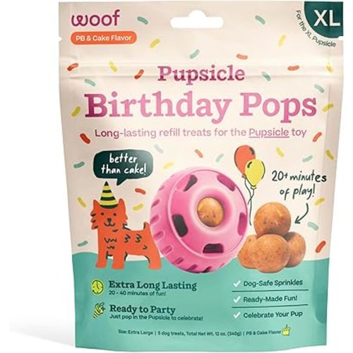 WOOF Pupsicle Birthday Pops - Healthy Dog Treats - Pre-Made Pupsicle Refills - Wholesome Ingredients - Naturally Sweet - Cake-Flavored Birthday Treat for Dogs - XL