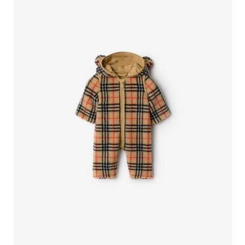 Check Fleece Hooded Jumpsuit in Sand beige - Children | Burberry® Official