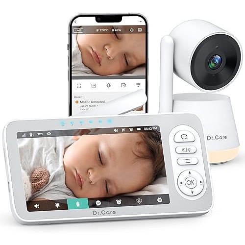 Dr.Care LumiView Plus Smart WiFi Baby Monitor - 5.5" 1080P Split Screen & 2K Camera, Privacy Mode, Cry & Motion Alerts, 5000mAh Removable Battery, RGB Night Light, HD Night Vision, App Control, 1279ft