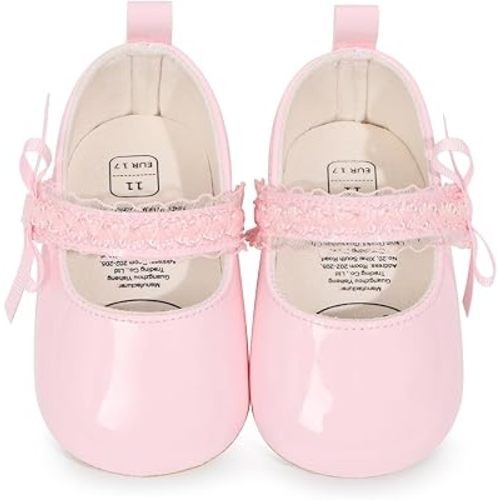 HsdsBebe Infant Baby Girls Mary Jane Flats Bow Non-Slip Soft Sole Princess Toddler First Walkers Sneaker Wedding Dress Shoes