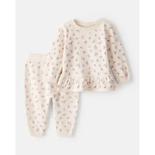 Baby Girl Floral Cotton Long-Sleeve Tee & Pant Set - White | Carter's