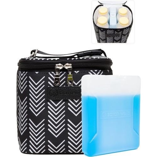 Sarah Wells Cold Gold Breastmilk Cooler Bag with Safety Tested Ice Pack – Insulated Milk Storage for Work, Travel & Daycare – Fits Bottles & Pump Parts – Durable, Washable (Black) | Fully-Lined Insulated Interior, Fits 4-6 Bottles, Zippered Lid, Great for