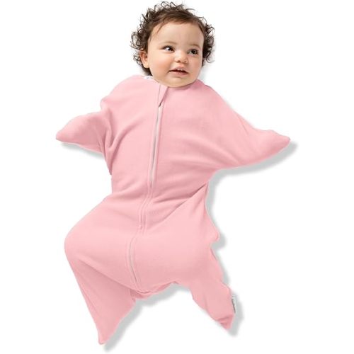 SleepingBaby Zipadee-Zip Fleece Transition Swaddle - Arms-Out Wearable Blanket for Baby Sleep, Soft Breathable Fleece 0.8 TOG - Rose Pink, Medium (6-12 Month)