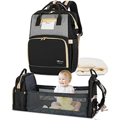 HappyLuoka 3 in 1 Diaper Bag Backpack with Changing Station, Multifunction Baby Bag with Portable Changing Pad & USB Charging Port, for Baby Boys Girls Shower Gifts, Registry Search, Black Grey