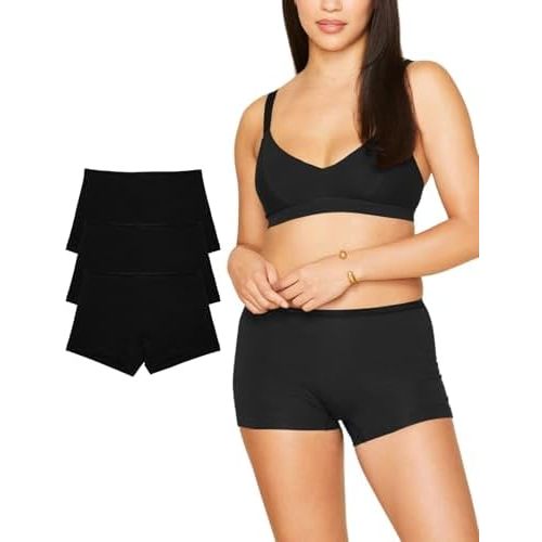 KNICKEY Subset Women's Organic Cotton Mid-Rise Boy Short, Underwear, 3-Pack